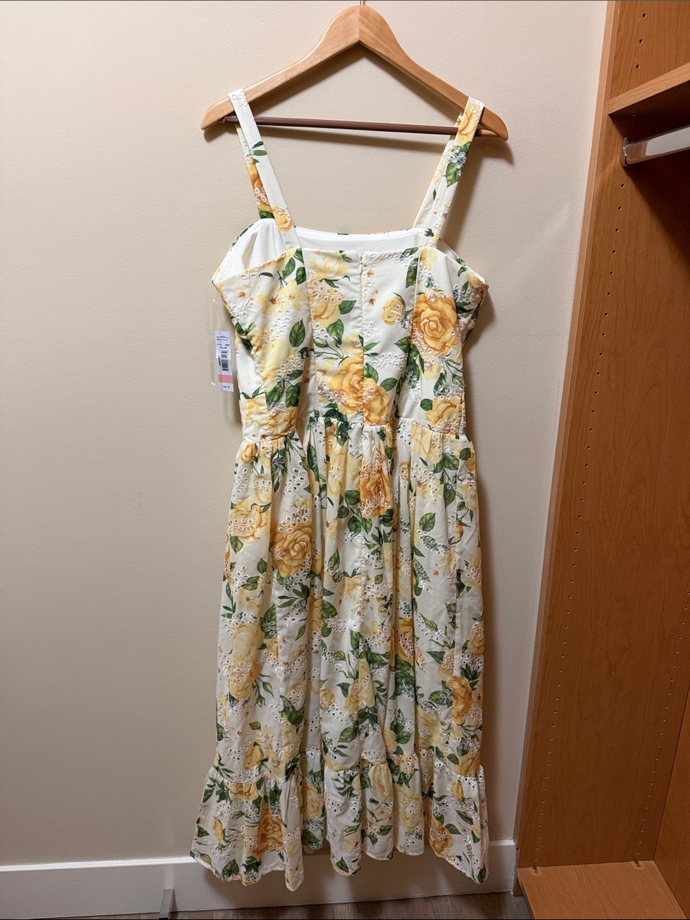 Yellow Floral Midi Sundress with Green Leaf Print - Picture 2 of 2